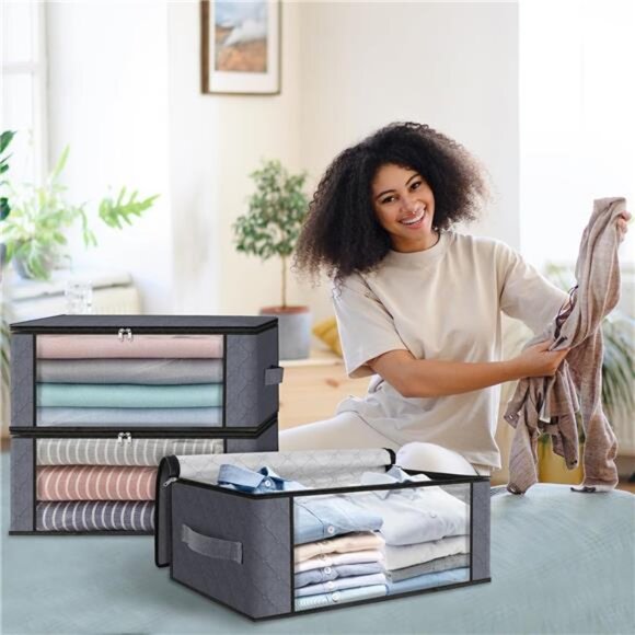 Storage 3-Pack Clothes Organizer Storage Bags Foldable Storage Box - Picture 6 of 7